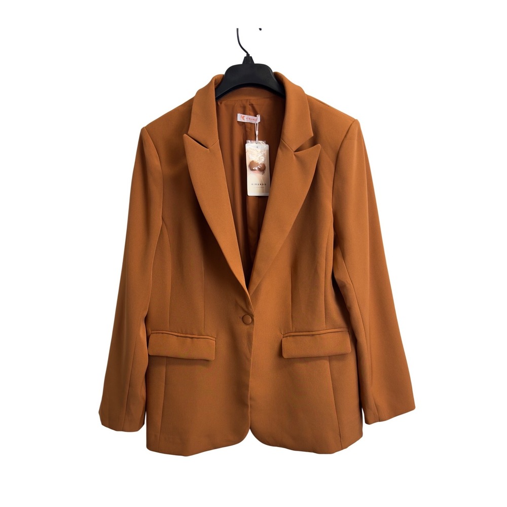 Kirundo Womens Single Button Blazer Jacket‎ Rust Brown Notched Lapel Size L NWT